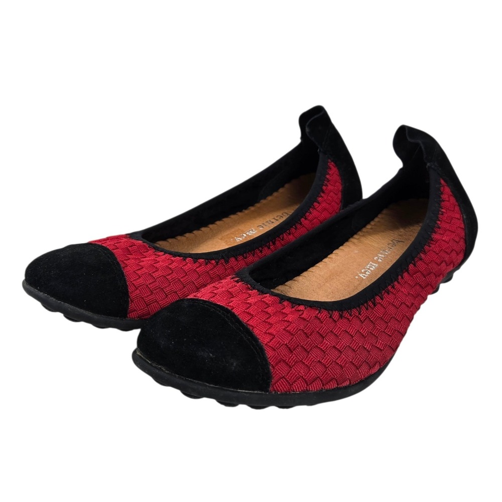 Bernie Mev Red black Woven Mesh Slip On Ballet Flat Sandal Shoes Women's US 6.5